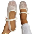 thumbnail image 5 of CHWshoes Women's Floral Lace Ballet Flats Mesh Sheer Square Toe Elegant Flat Shoes White Size 41, 5 of 7