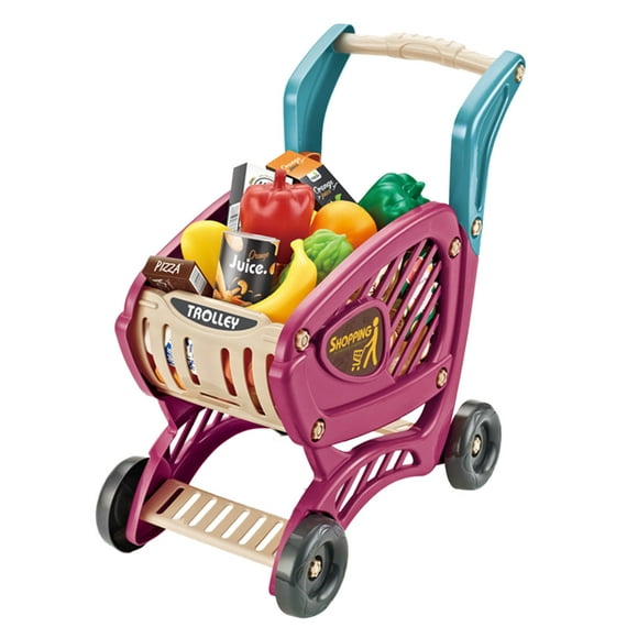 Hearth & Gear Shopping Cart Toy | Grocery Cart For Kids | 14”L X 8”W X 16”H | Kids Shopping Cart With Food | Play Grocery Cart | Toddler Shopping Cart For 2 Year Old | 42pcs Rot 7-tlg. 2er Herd Play