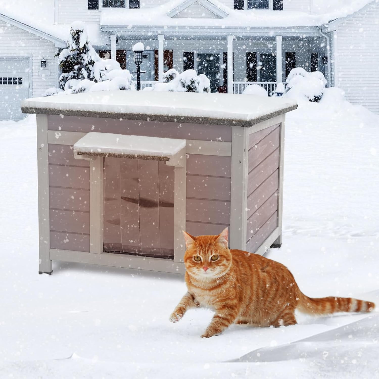 MEDEHOO Outdoor Cat House Wooden Feral Cats Enclosures Kitten Shelter,Weatherproof Small Pet Outside Bunny Cage