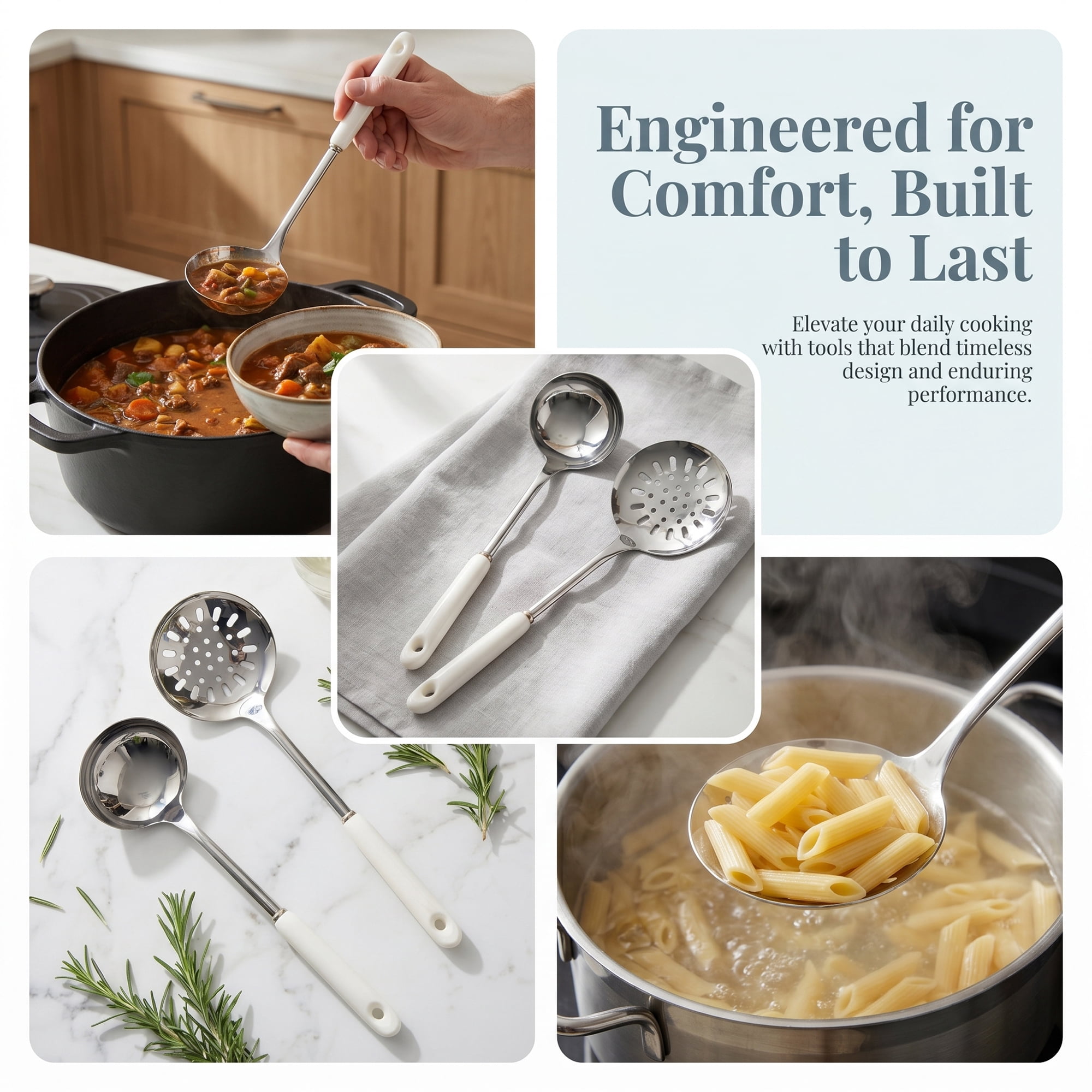 Unique Bargains Color-blocked Kitchen Utensil Set for Home Cooking White-Silver A 2pcs