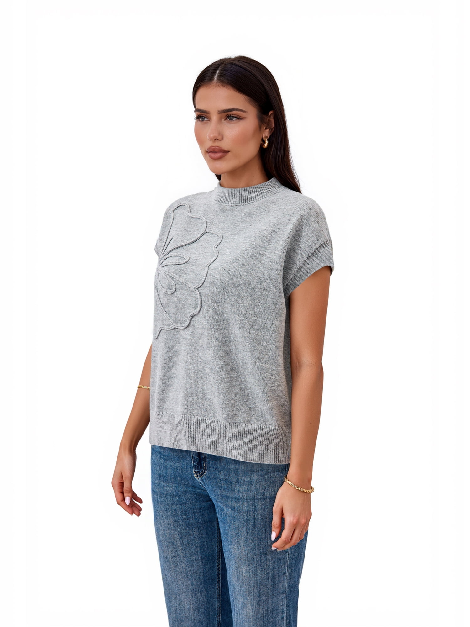 PRETTY GARDEN Women's Flower Mockneck Sweater, Sizes S-XXL