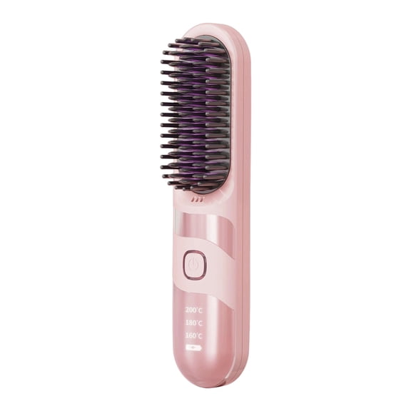 Portable Mini Hair Straightener Brush - Travel Hair Straightening Brush with 4 Temperature Settings LED Display USB Rechargeable Fast Heating Hair Brush for Women Travel Home Office