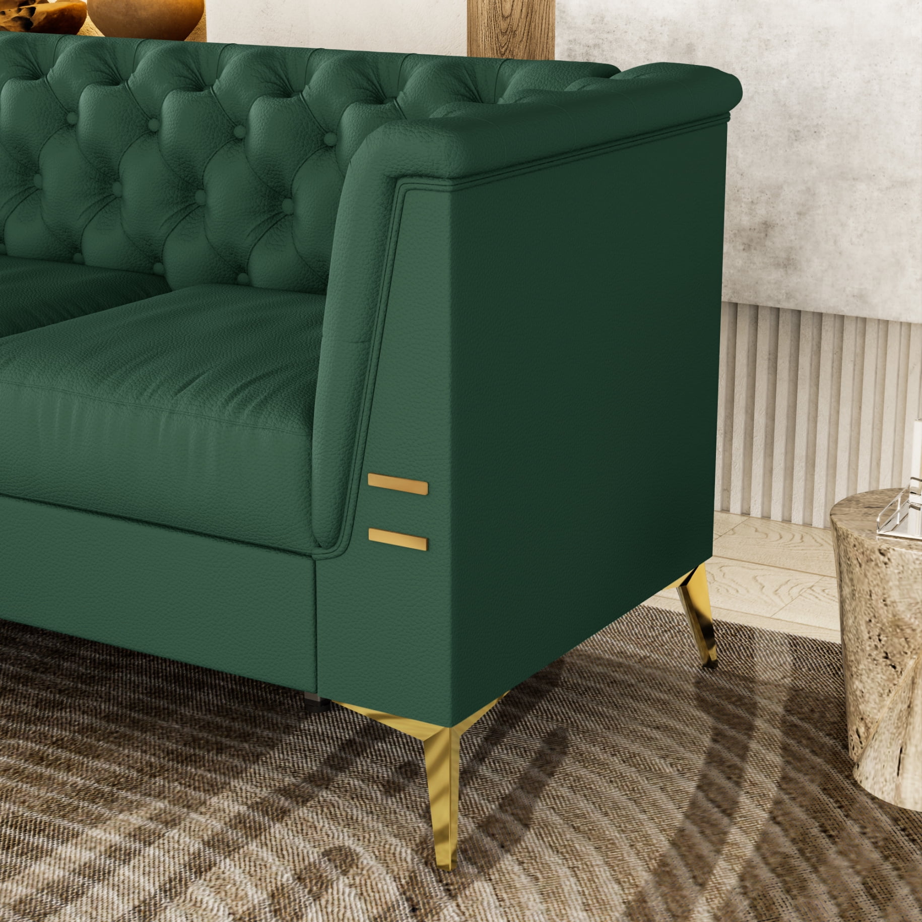 Classic PU Chesterfield Sofa,3 Seater Sofa Couch with Metal Legs