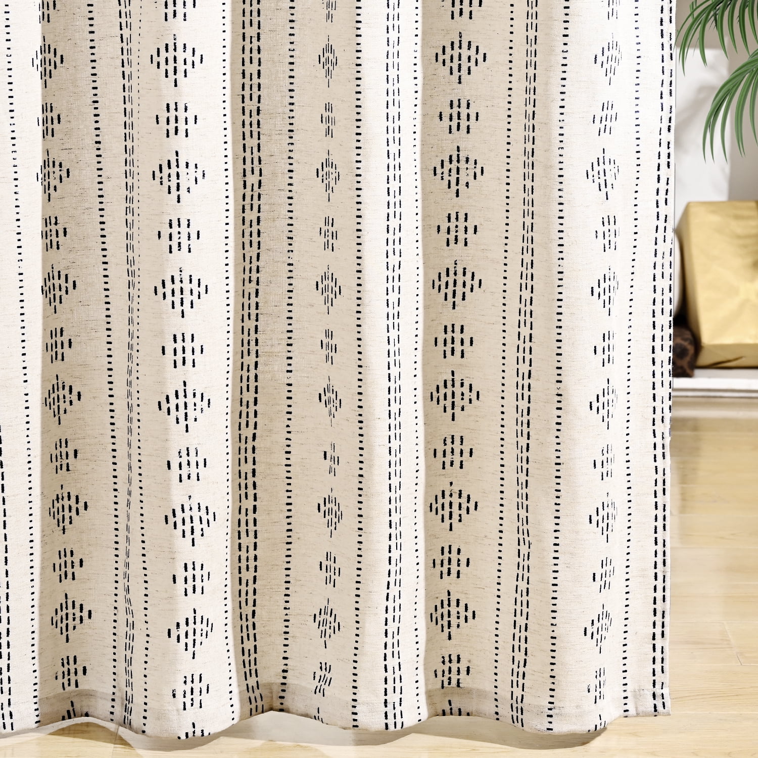 Alishomtll Boho Farmhouse Curtains Linen Light Filtering Black Geometric Striped Window Drapes ,52"x84", 2 Panels