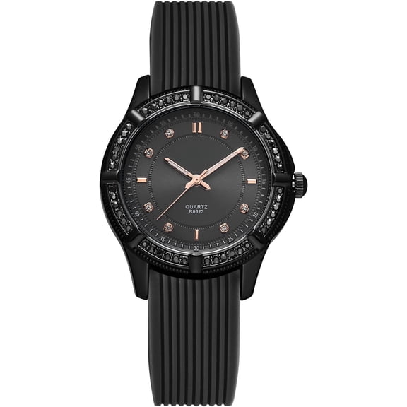 Ladies Quartz Watch, Rhinestone Bezel, Band,White/Black//Green Band Options Nurse Wrist Watch for Women