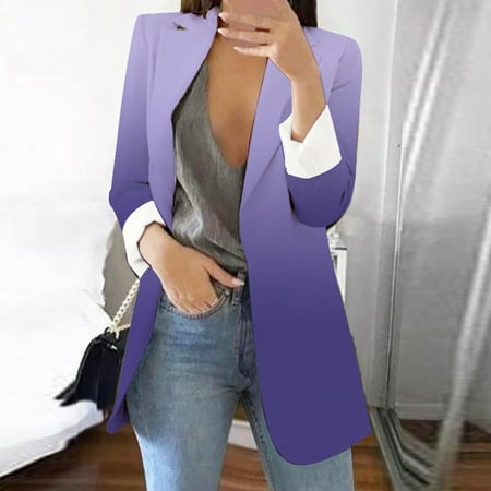 

Hunpta Women s Printed Cardigan Formal Suit Long Sleeve Lapels Business Office Jacket Coat Blouse