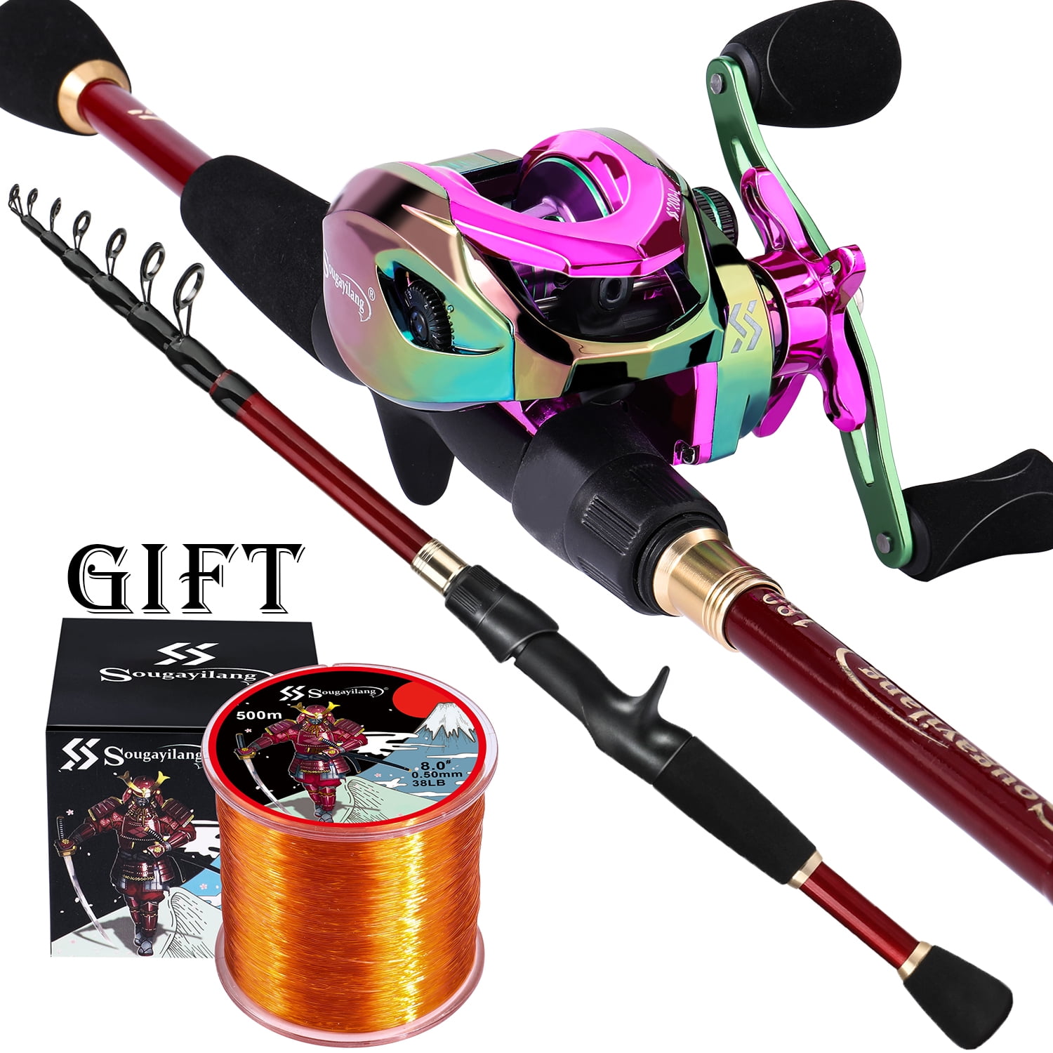 Sougayilang 4 Piece Fishing Rod Set Casting Fishing Pole and 8.1:1 Gear  Ratio Baitcast Reel Combos for Travel Novice Adults