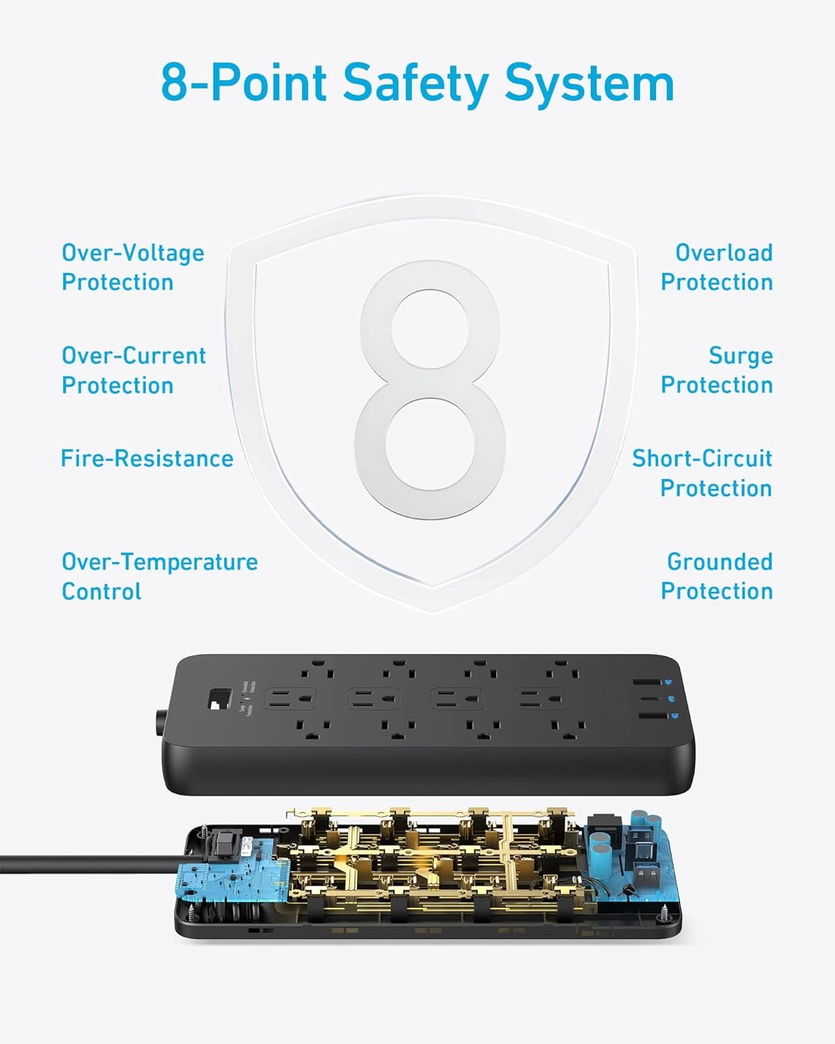 Surge Protector Power Strip (2100J), 12 Outlets with 1 USB C and 2 USB Ports ,  Extension Cord, Flat Plug, 20W USB C Charging for Home, Office,TUV Listed