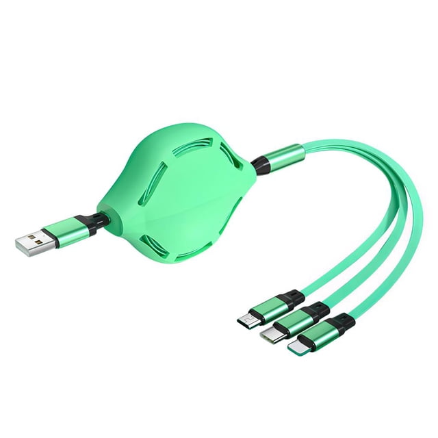 Sidaley Cable USB verde 3 en 1 Tipo-c Cable de carga rápida de 1,1 metros / 43 pulgadas Cable de carga rápida con tres interfaces Compatible con Teléfono y Comunicación