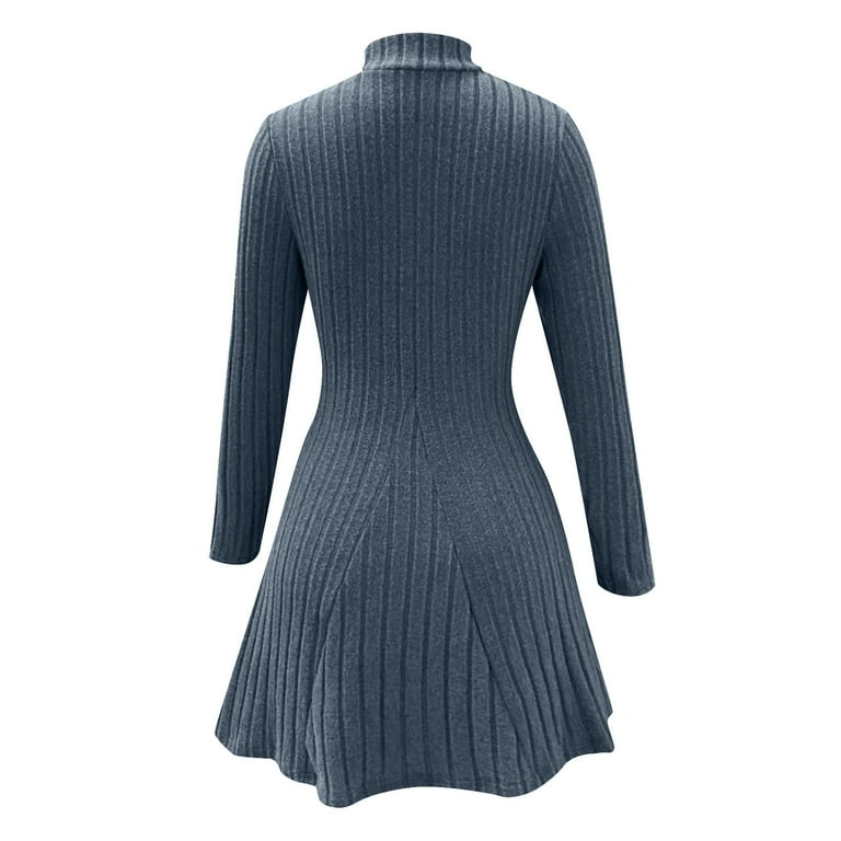 HAiming Womens Knit Mini Dress Trutleneck Long Sleeve Ribbed Solid Color A  Line Fall Winter Trendy Sweater - Walmart.com