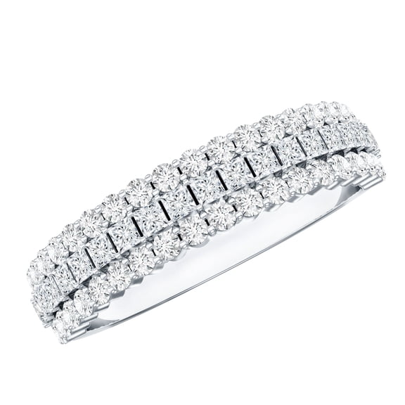 Rosec Jewels Lab Created Diamond Half Eternity Band Ring - 3 Row Anniversary Ring Unisex - Ef-Vs Quality, 925 Sterling Silver, US 4.00