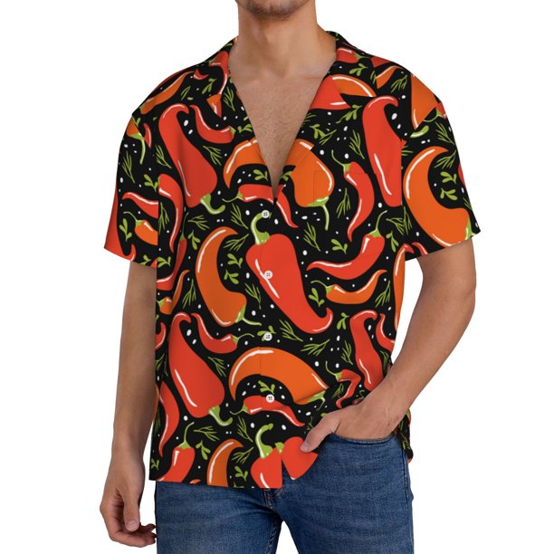 Fotbe Red Hot Chili Camisa Estampada de Manga Corta para Hombre, Casual de Verano, Estilo Playero, Sin Arrugas-XX-Large
