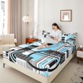 thumbnail image 3 of Castle Fairy Geometric Ring Block King Sheets 4pcs,Minimalist Linear Stripe Bedding,Black Skyblue Gray,1 Flat Sheet, 1 Fitted Sheet and 2 Pillowcases, 3 of 7