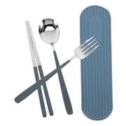 HOMEMAXS Portable Travel Utensils Set with Case Stainless Steel Blue Color for Home Use Compact Size Lightweight