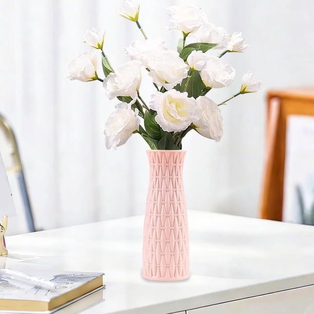 Botellas De Plástico Jarrón de plástico rosa para flores secas y húmedas, de imitación de ratán, decorativo (1 unidad) JASKFLY