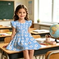 thumbnail image 5 of Girls Back to School Dress Flutter Sleeve Printed Casual Daily Dress for Kids 3 10Y, 5 of 7