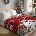 thumbnail image 3 of Flannel Fleece Throw Blankets Xmas Snowman Berry Bird on Red Throws Blankets, Pine Tree Snow Reindeer Lightweight Soft Warm Blanket for Couch Sofa Bed Living Room All Season Use, 40x50in, 3 of 9