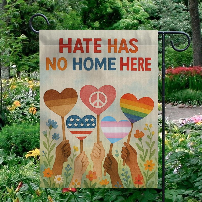 ViciArt Hate Has No Home Here Garden Flag – 28”x40” Inclusive Yard Flag, Peace and Equality Outdoor Decor
