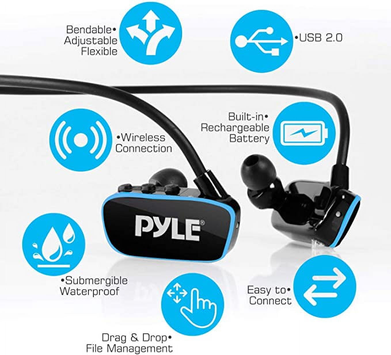 Pyle V2 Flextreme Sports Wearable Headset Music Player 8GB Underwater Swimming Jogging Gym Earphone