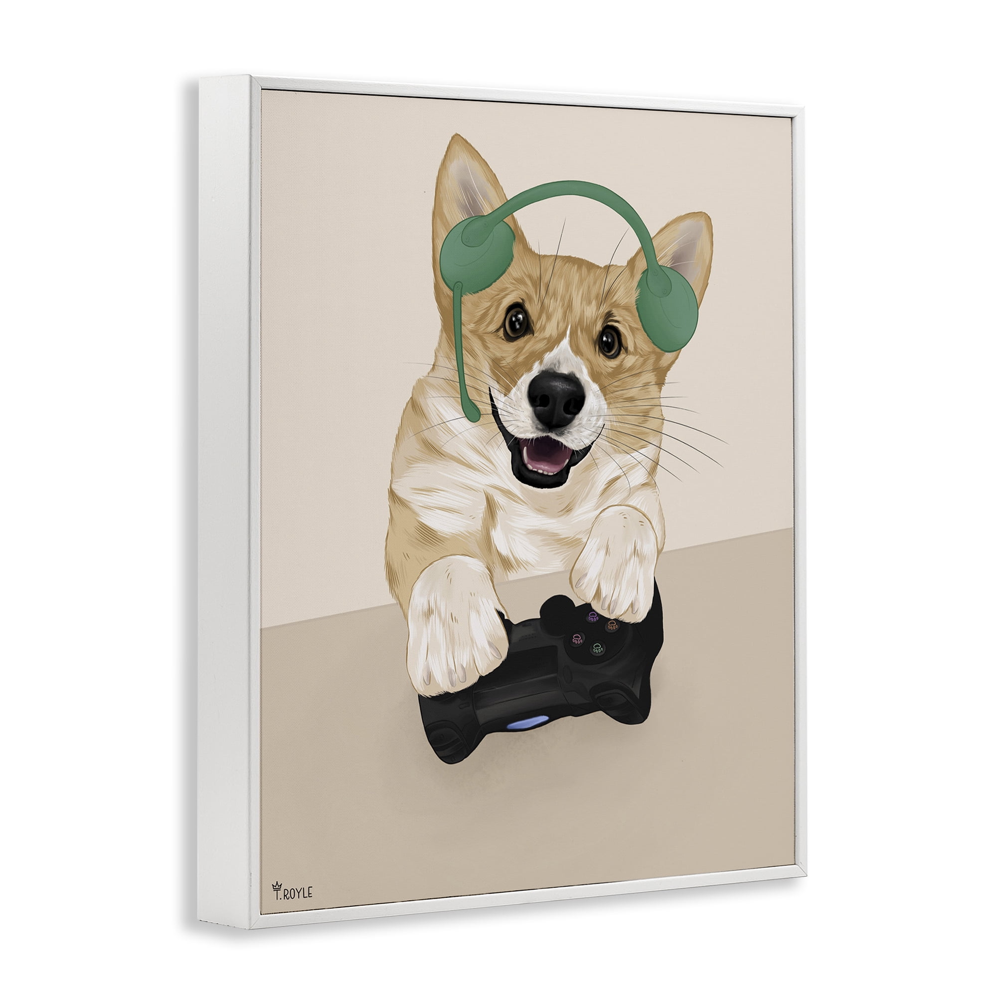 Stupell Industries Happy Gamer Dog Animals & Insects Painting White Framed Art Print Wall Art, 24 x 30