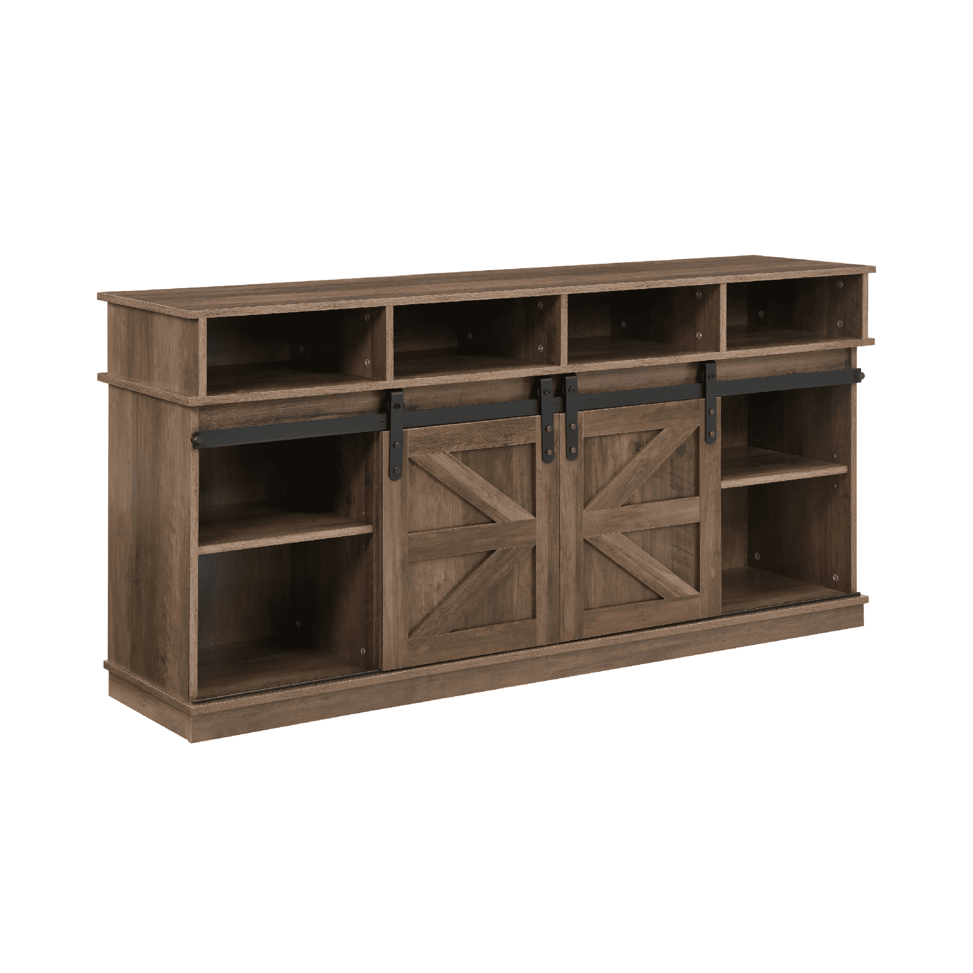 MAYEERTY TV Stand with Sliding Barn Door, 65” TV Entertainment Center, Brown