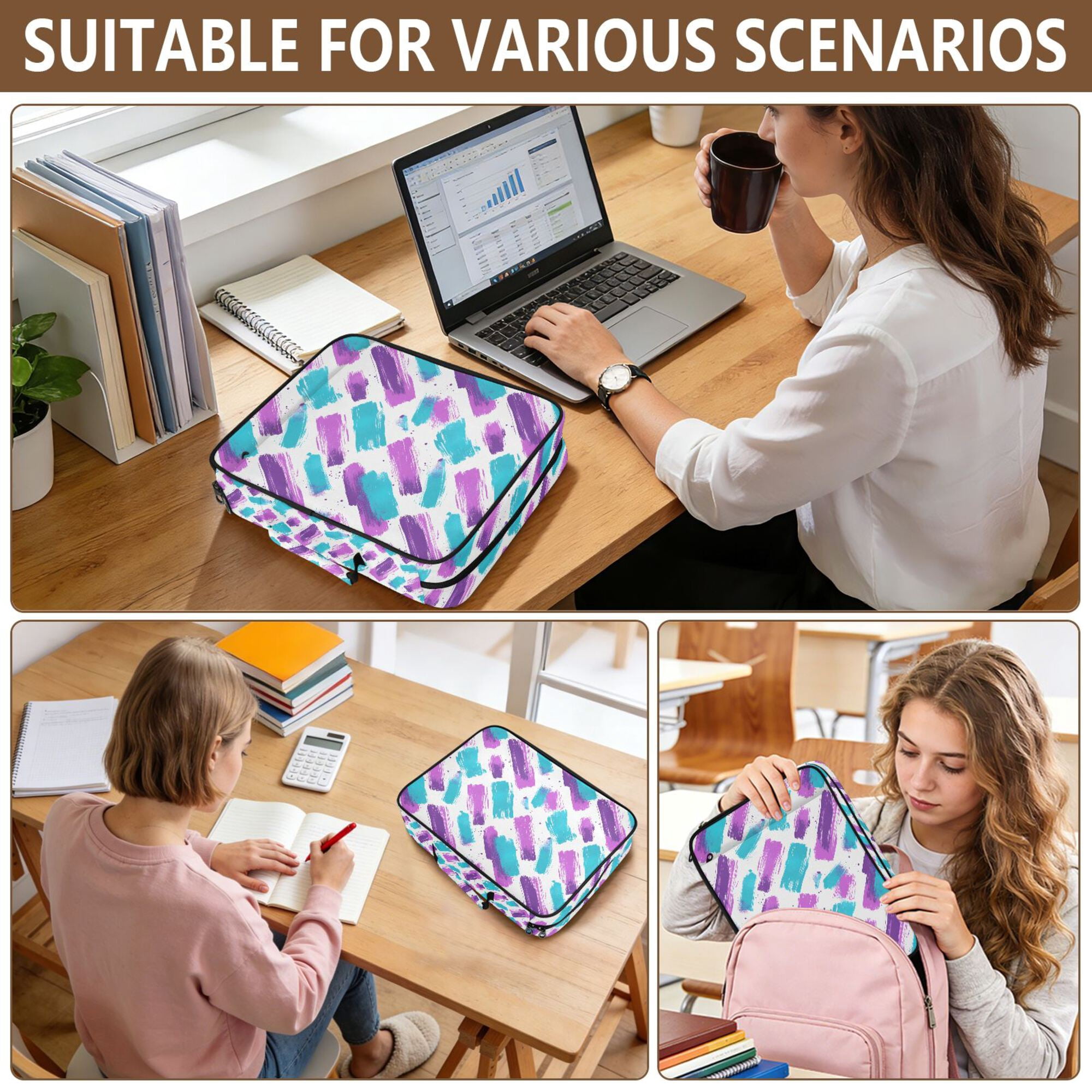 FORMRS Accordion File Folder A4 Size 7-Pocket Expanding Document Organizer Bag with 3 Ring Binder, Purple Drawing