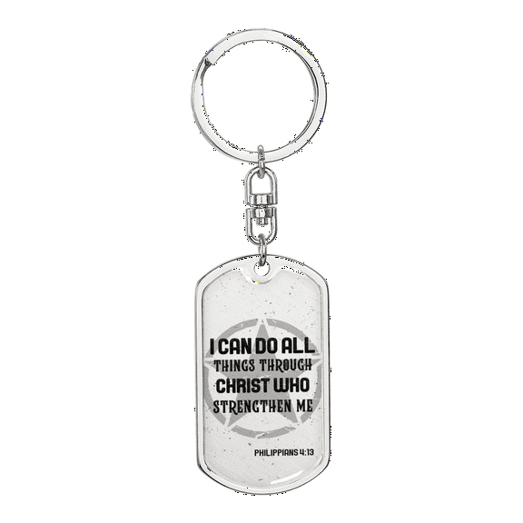 I Can Do All Things Star Christian Keychain Stainless Steel or 18k Gold Dog Tag Keyring