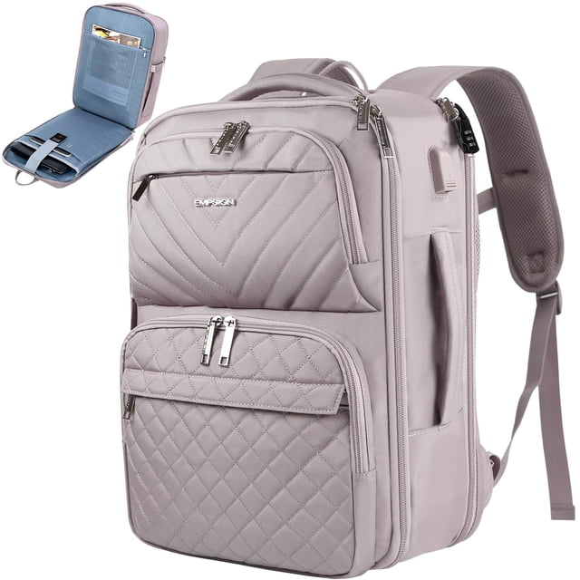 Mochila de viaje EMPSIGN para mujer de 17 pulgadas con puerto USB gris rosa