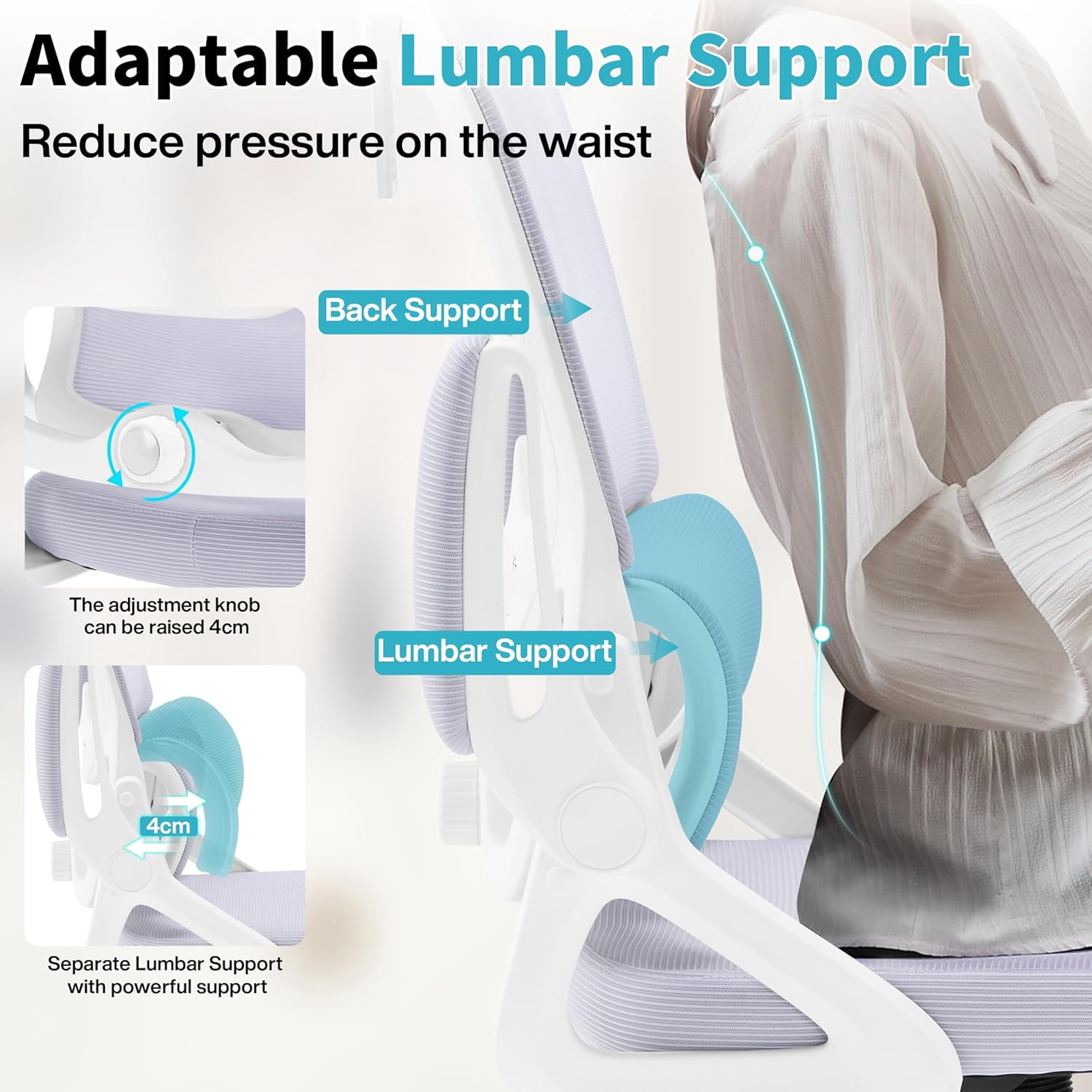 Ergonomic Office Chair,Mesh Office Chair with Lumbar Support,High Back Desk Chair with Flip-up Arms,402 lbs Big and Tall Computer Chair with Headrest,Comfy Desk Chairs (White-Lavender)