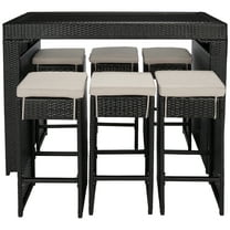 SAFAVIEH Horus 7-Piece Wicker Outdoor Patio Dining Set, Black/Light Grey
