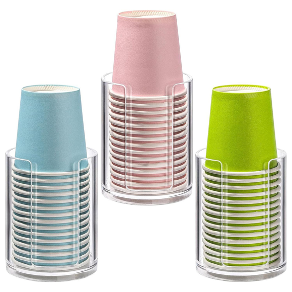3 Pcs Bathroom Cup Dispenser 3 Oz Countertop Storage Mouthwash Cups Holder, Plastic Small Disposable Paper Cup Holders