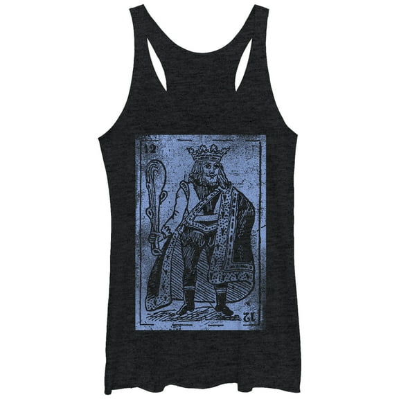 Women's Lost Gods Distressed King Card Racerback Tank Top Black Heather X Large
