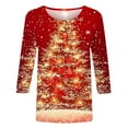 thumbnail image 3 of Women's Christmas Tree Graphic Print Tee 3/4 Sleeve Casual T-Shirts Crewneck Plus Size Soft Shirts Holiday Gift, 3 of 4