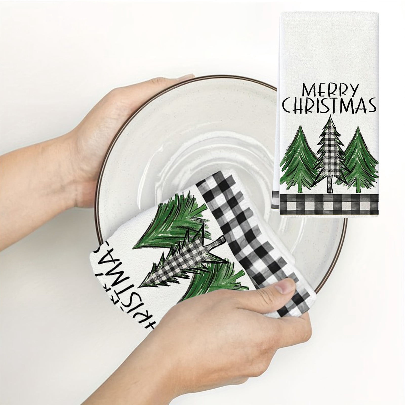 Lot De 6 Torchons De Cuisine Noël - Motifs Sapin Et Rennes En Microfibre Ultra Absorbante 40x60 Cm
