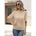 thumbnail image 5 of ANRABESS Mock Neck Tops for Women Ribbed Knit Half Sleeve Fitted Tee, Soft Stretch Dressy Casual Shirt, 5 of 8