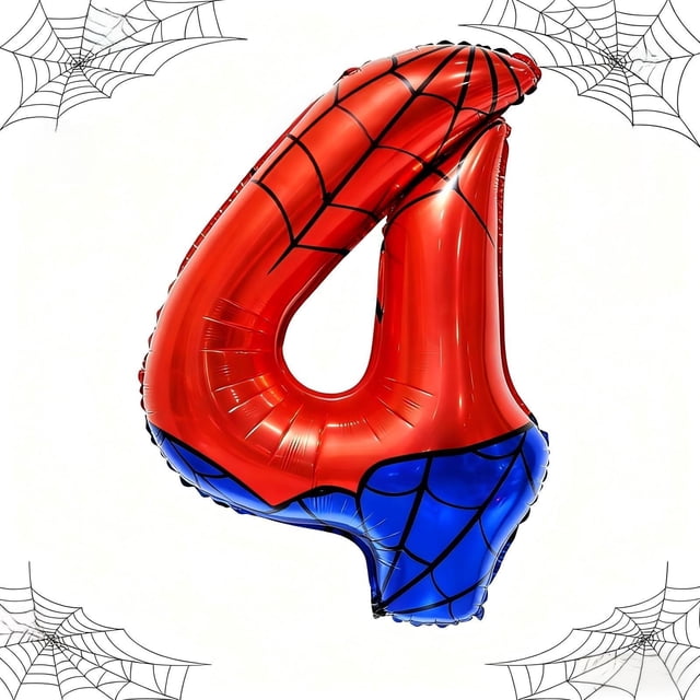 Fiesta de cumpleaños de superhéroes con forma de araña con forma de globo Aijoso, número 4, 102 cm