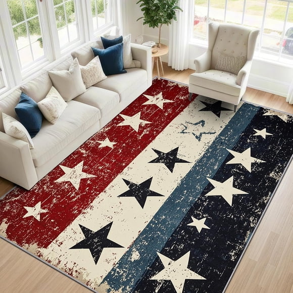 Patriotic Area Rugs, Distressed American Flag Carpet, Washable Non Slip Low Pile Soft Rug for Living Room Bedroom Decor Mat 2x3ft