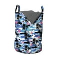 thumbnail image 1 of Tropical Laundry Bag, Aloha Hawaii with Paradise Island Palm Trees Hibiscus Blossoms Sun Sea, Hamper Basket with Handles Drawstring Closure for Laundromats, 13" x 19", Blue Black Pink, by Ambesonne, 1 of 4