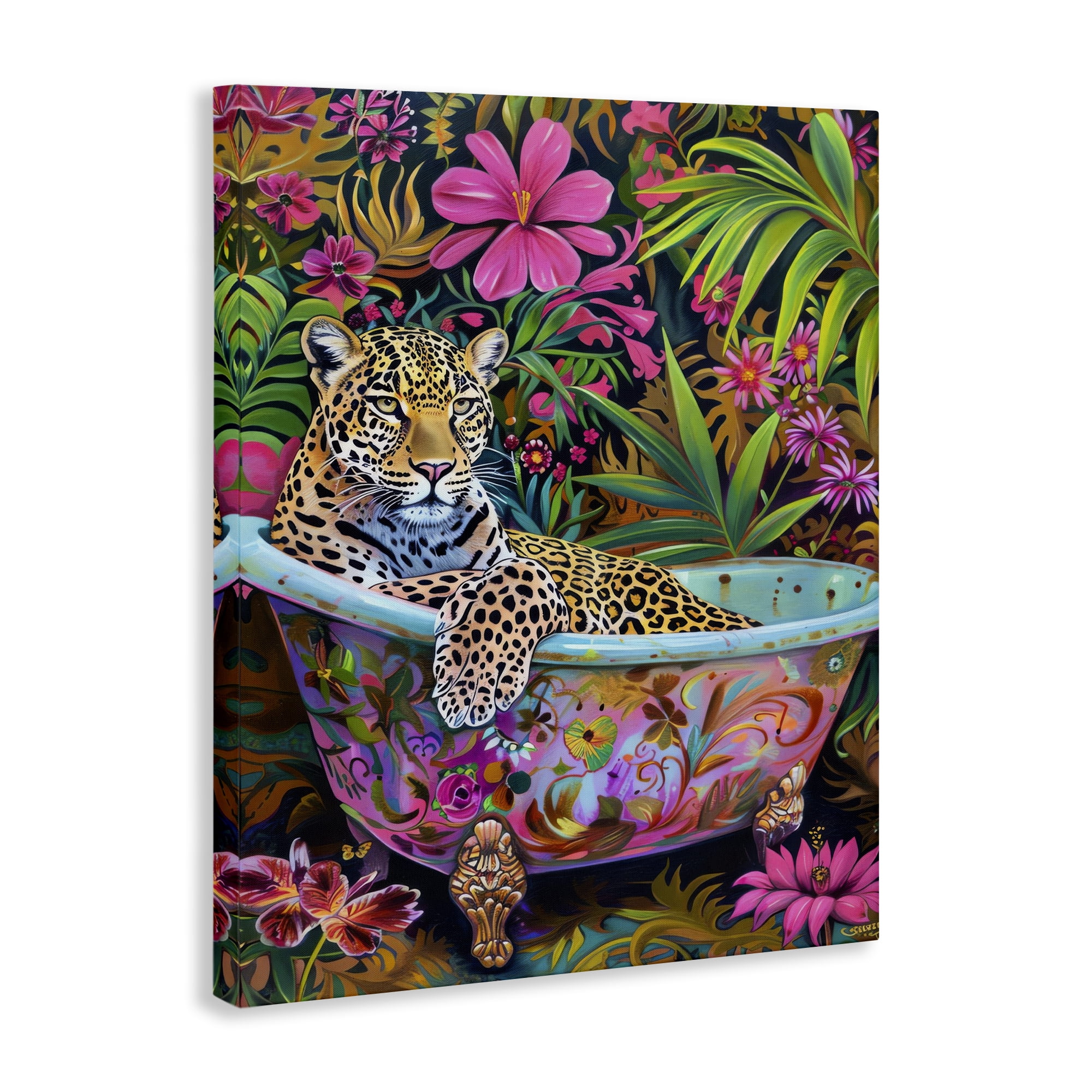 Stupell Industries Tropical Rainforest Leopard Tub Bath & Laundry Painting Wrapped Canvas Art Print Wall Art, 16 x 20