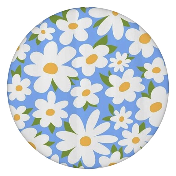Blue Daisy Flower Green Leaves Pattern Round Fitted Tablecloth with Elastic Edge,Dining Table Cover Waterproof,Outdoor Round Tablecloth for Camping,Dining,Indoor and Outdoor