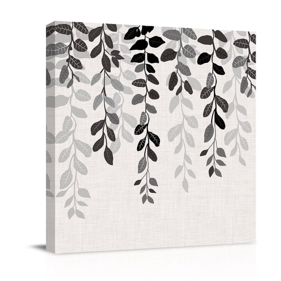 Canvas Wall Art, Grey Ombre Botanical Framed Canvas Prints for Bathroom Kitchen, Watercolor Gray Pastoral Leaf Rustic Gallery Wrapped Wall Decor for Home Office, Gifts, 10"x10" Ship Next Day