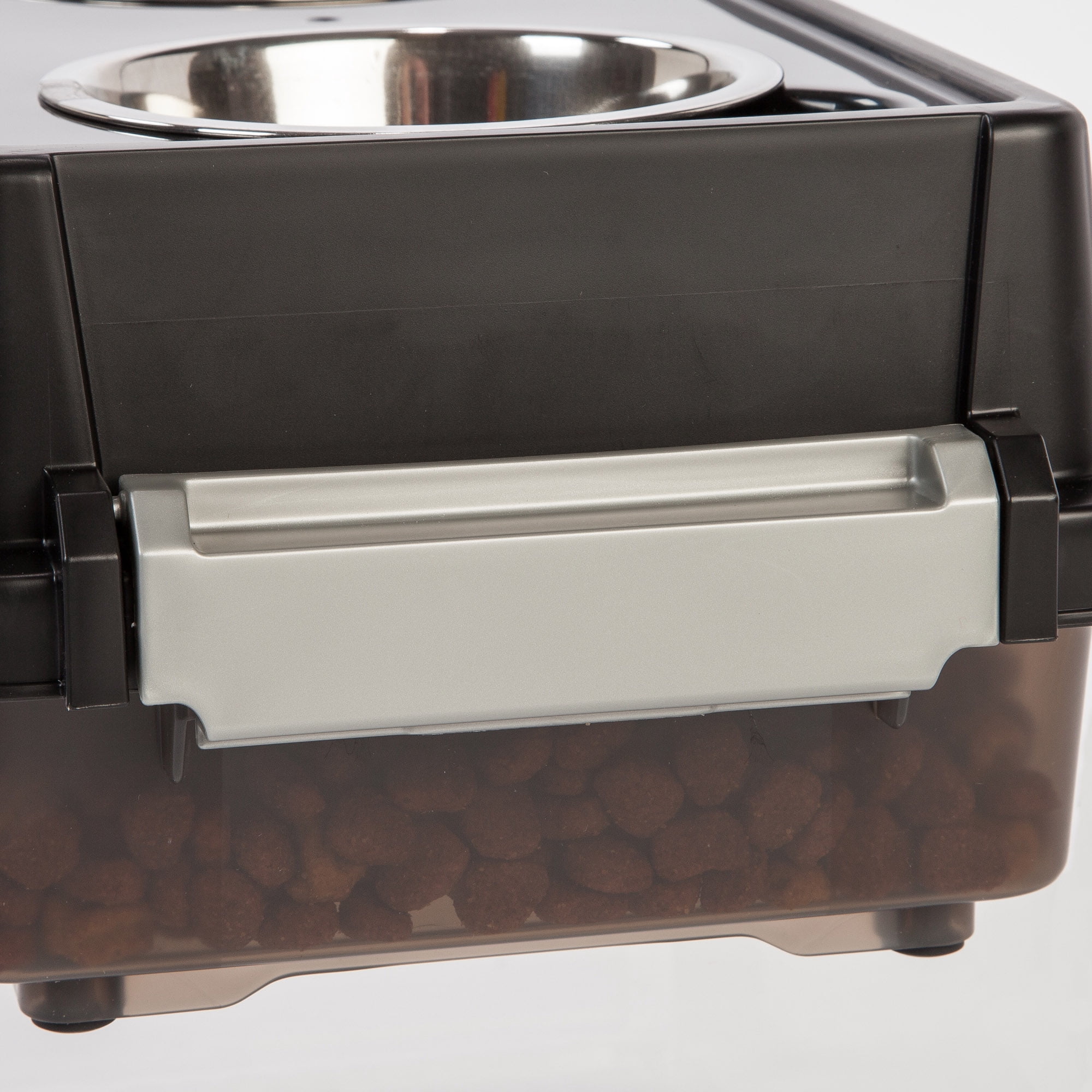 IRIS USA 2-in-1 Elevated Dog Bowls 6" H with Airtight Pet Food Storage Container 5 Lbs, Smoke/Black