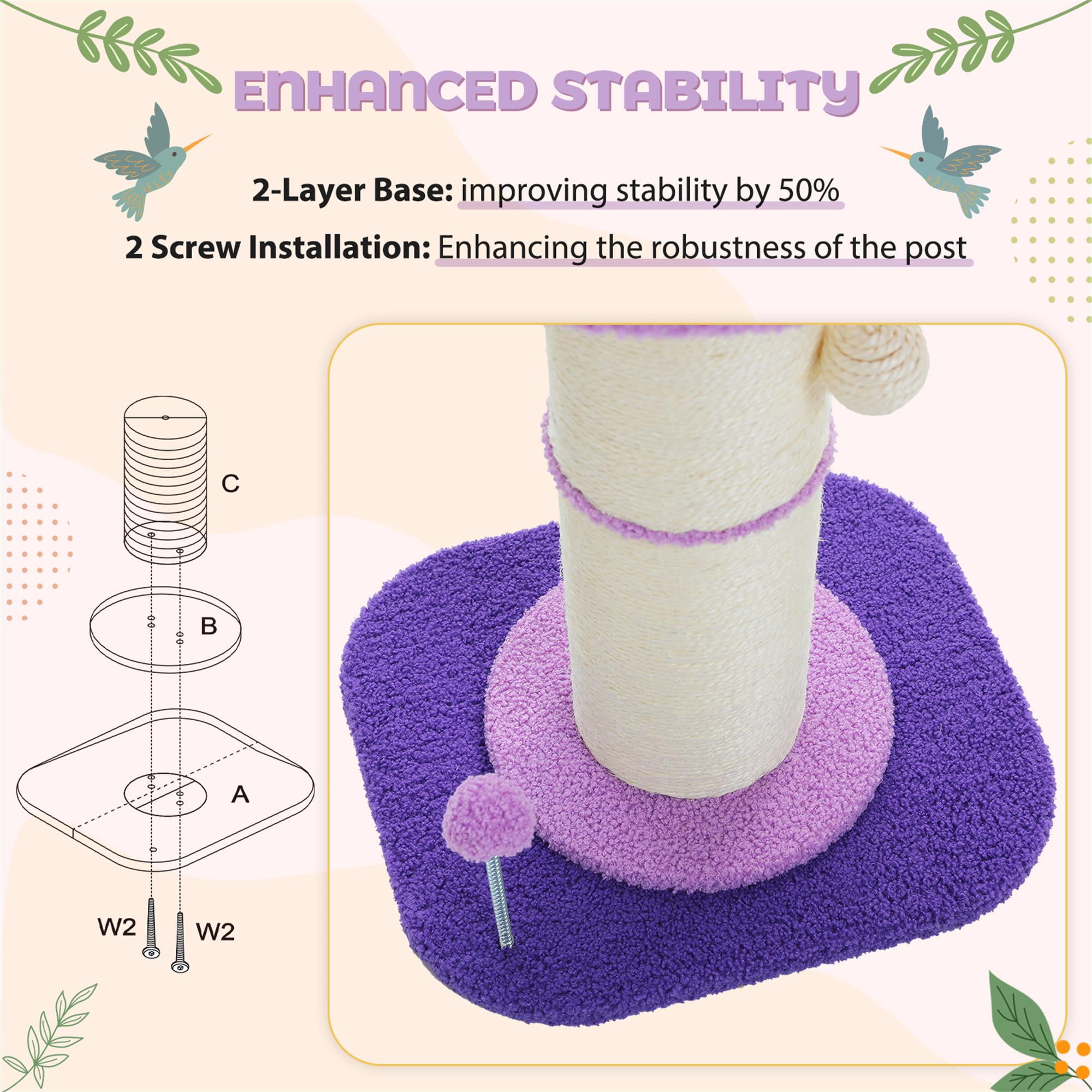 resenkos 23" Flower Cat Scratching Post for Indoor Cats, Small Cat Tree Tower with Perches and Spring Ball for Adult Cats, Purple