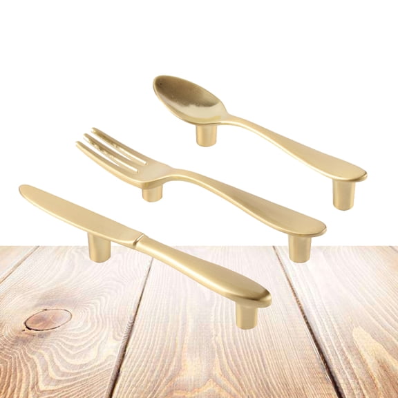 WRITWAA 3-Piece Golden Pull Handle Set Fork and Spoon Shaped for Furniture Cabinet Drawer Door