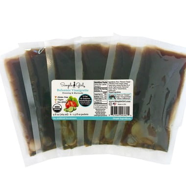 Gluten Free Oils - Simple Girl Organic Low-Sugar Balsamic Vinaigrette Salad Dressing Single Serves (6 Pack) (No Added Sugars, Oil Free, Non GMO, Gluten Free, Diet Safe, Low Carbs, 0 Fat)