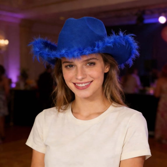 Ticikt Western Cowboy Hat for Women and Men Wide Brim Glitter Cowboy Cowgirl Hat with Rhinestone Fedora Hats,Color:Blue