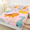 thumbnail image 3 of Homewish Pink Dinosaur Animal Twin Sheet Sets, Cute Cartoon Polkadots Twin Fitted Sheet, Teens Kids Boys Girls Flat Sheet, Microfiber Bedroom Decor, 3pcs, 3 of 7