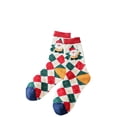 thumbnail image 2 of Voncos Christmas Socks for Women, Red Santa Claus Argyle Socks - 100% Cotton Mid-Calf Festive Holiday Socks, Cute Contrasting Toe Heel, One Size Fits Most, 2 of 5