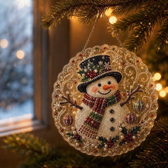 Christmas Pearl Diamond Painting Suncatcher Kit, 2D Acrylic DIY Pearl Diamond Mosaic Suncatcher, Non-Fading Pearl Beads Handmade Window Hanging Decor for Xmas Tree