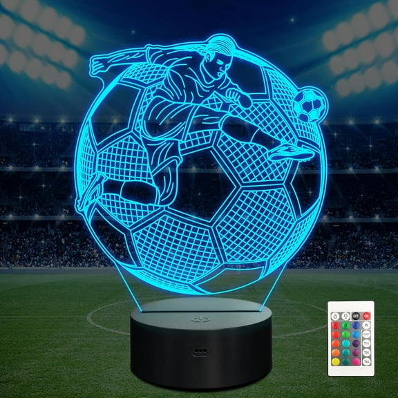 YSITIANNA 3D Soccer Night Light Football Lamp with 16 LED Colors, Remote & Touch Control, Adjustable Brightness Ideal for Soccer Fans, Boys, and Kids‘ Rooms Perfect Birthday or Xmas Gift STNL#007